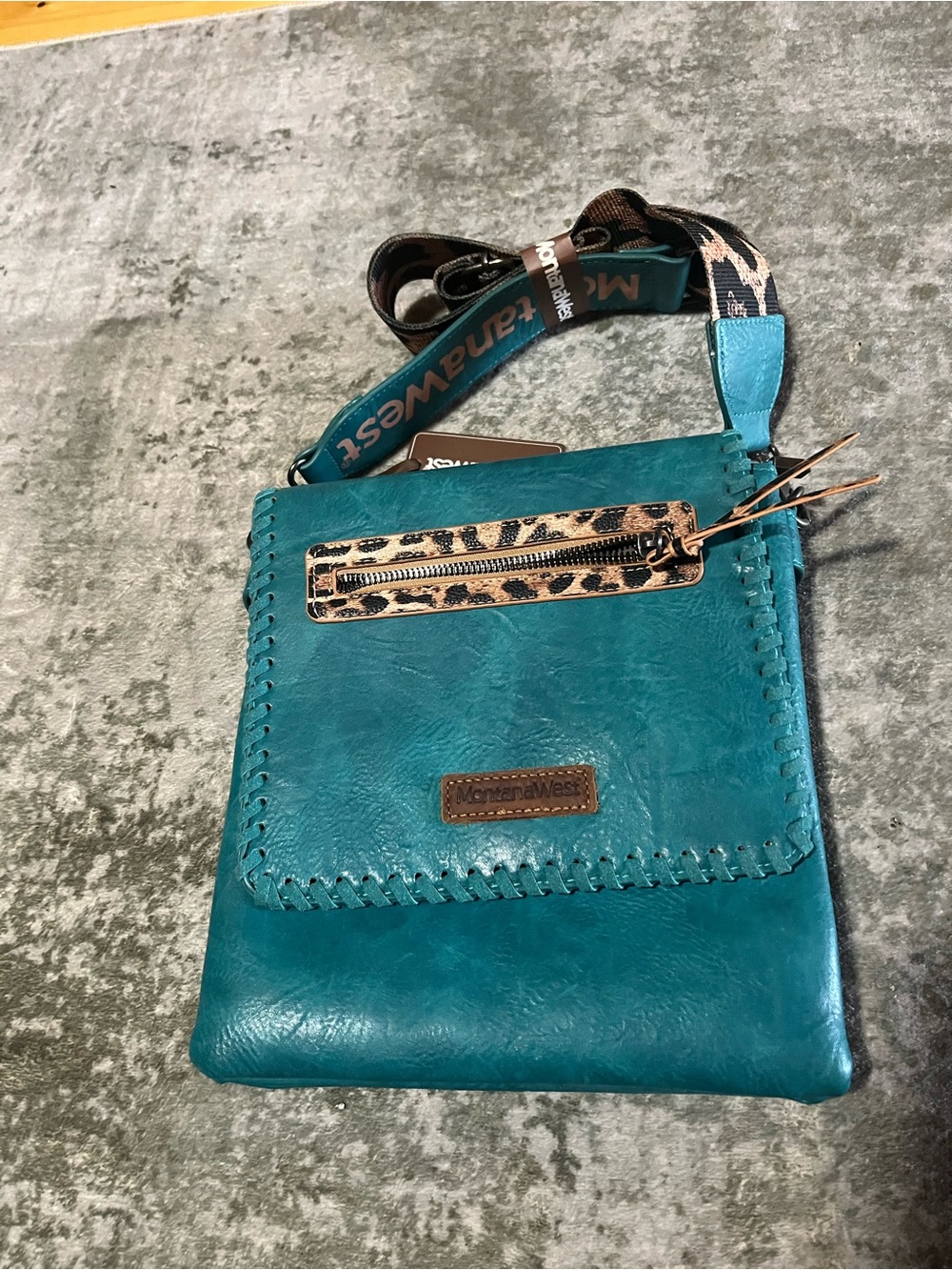 Montana West Teal Crossbody with Leopard Accent Strap